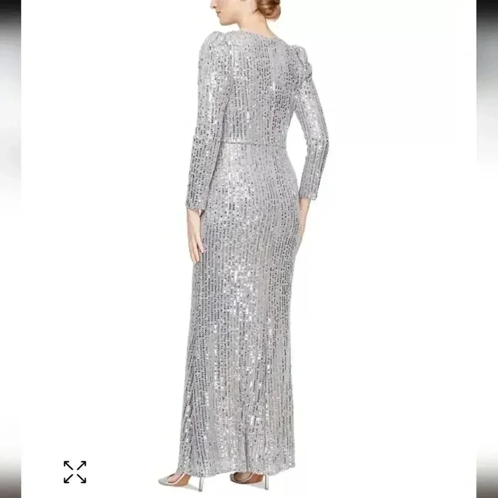 Alex & Eve Womens Puff Shoulder Long Sequins Dress size 16, m95 - Picture 2 of 8